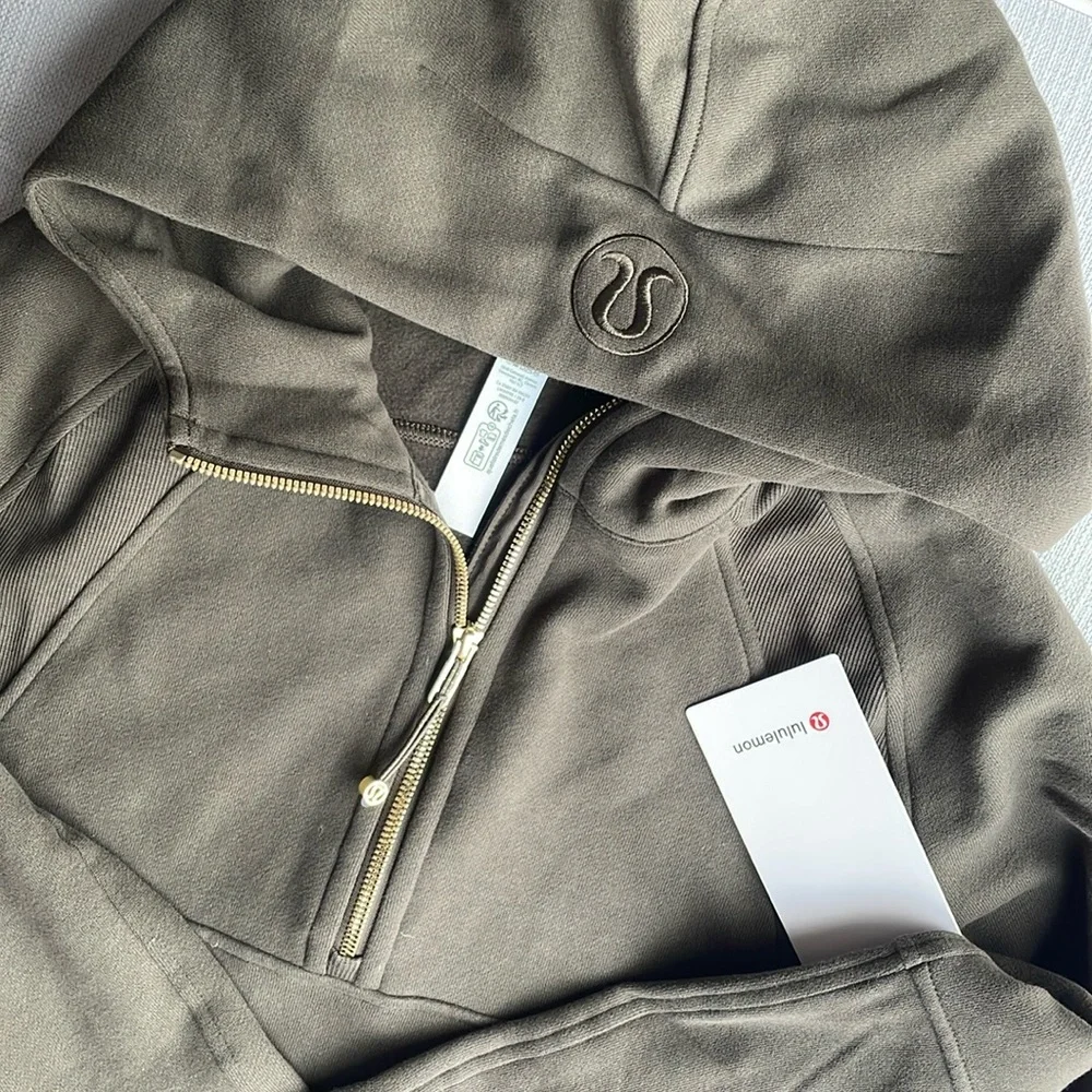 NWT Lululemon Scuba Oversized Half-Zip Hoodie - olive brown/ gold - M/L